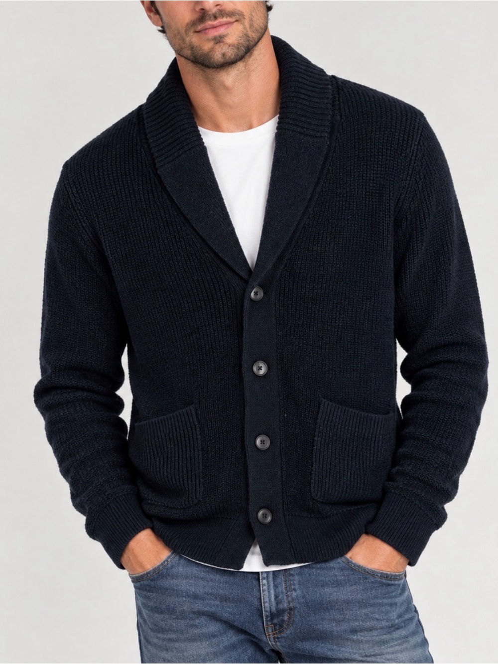Everlane wool Men's Shawl Collar Cardigan - Navy